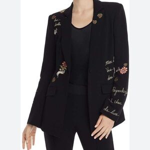 Cinq a Sept Estelle Paisley Love Letter Embroidered Crepe Blazer 2